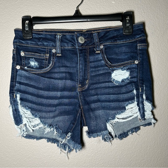 American Eagle Outfitters Pants - American Eagle distressed reworked dark wash denim shorts women’s size small 6